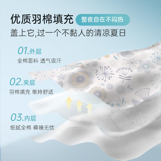 2025年新款雅芳婷可水洗全棉夏薄被夏季透气吸汗夏凉被纯棉空调被 商品图2