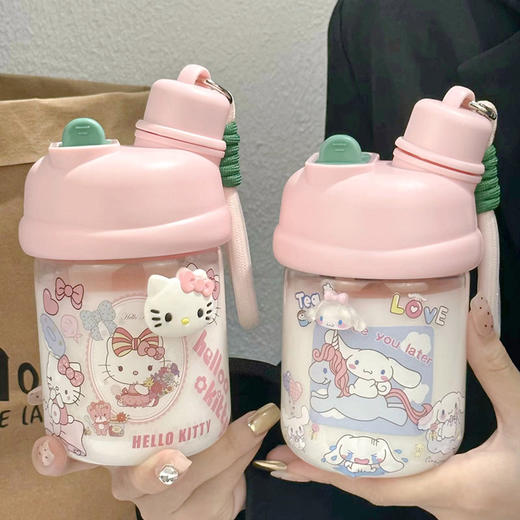 【敲可爱！ins水杯】夏季水杯女生小巧新款ins可爱贴纸女生饮水杯便携双饮塑料杯杯子。ry 商品图1