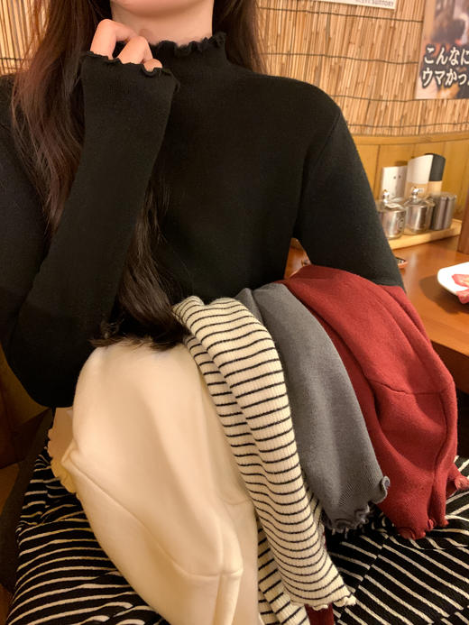 <曾小咸推荐> 3纯色木耳边加绒打底衫 商品图1