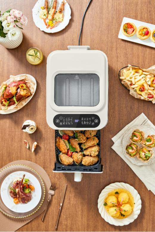 🔥【MODONG摩动可视蒸汽免翻面6L空气炸锅】💕它！来！！啦！！！ ✅侧面吹风，无需翻面。食材均匀受热，🤗不用翻面也能美味出锅 ✅6L欢聚容量，上下双层同时烤，🉑轻松放整鸡，容纳更多美味， 商品图1