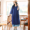 绽放098朵/蓝色多瑙河连衣裙进口微皱色织亚麻落肩袍子七分袖裙子 商品缩略图0