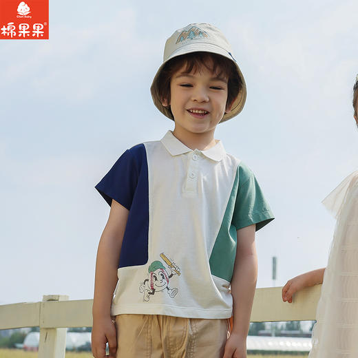 棉果果夏季商场专柜同款男童撞色短袖POLOM212140225336 商品图0