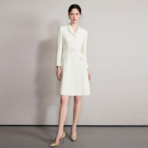 IWY/气质米色连衣裙轻奢高级感单排扣西服裙春秋中长款时尚通勤职场女装Q1260 商品图1