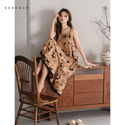 可人儿小众设计师新款奥力绵女士睡衣夏季吊带少女睡裙可外穿家居 商品图1