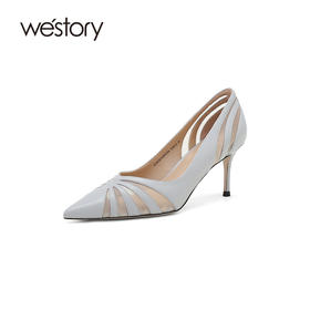 westory春秋新款时尚优雅单鞋方扣水钻气质百搭平底鞋女S24CE75051