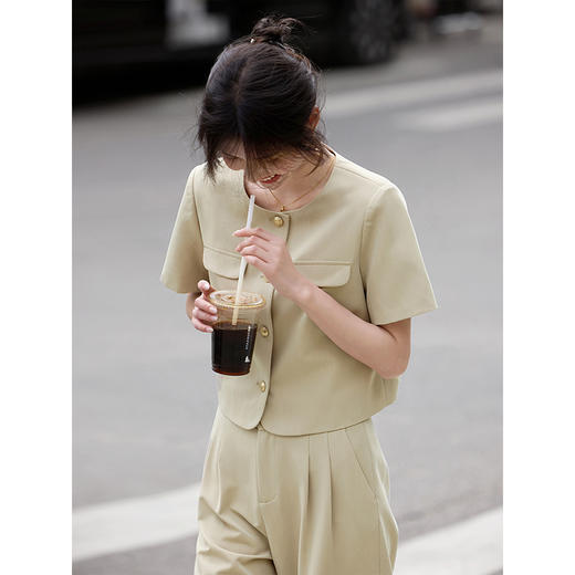 【专属特价】熙世界通勤短袖西装休闲裤套装女2025年夏季新款教职轻职场两件套 商品图4