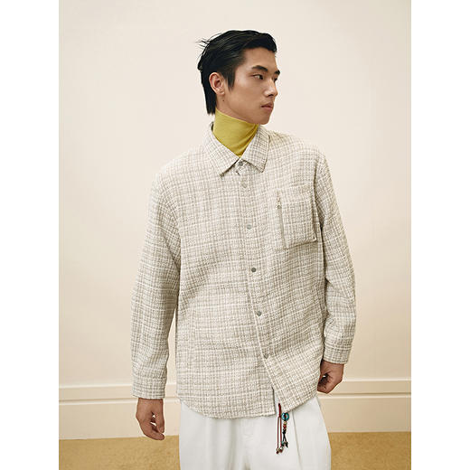 GXG男装小香风粗纹肌理简约时尚宽松翻领长袖衬衫外套25春热卖 商品图2