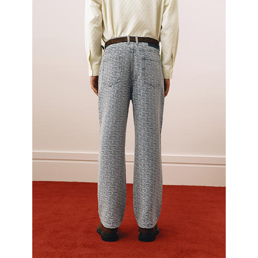 GXG男装 水洗浅蓝牛仔裤提花满印长裤通勤休闲男裤 2025春季热卖 商品图3