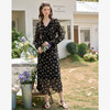 西遇法式薄纱碎花连衣裙女新款a字收腰v领长袖长裙D0050473 商品缩略图1