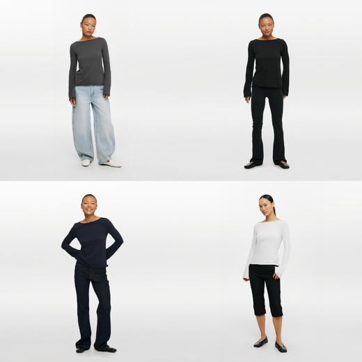 oneup一字领喇叭袖散边长袖T恤 商品图4