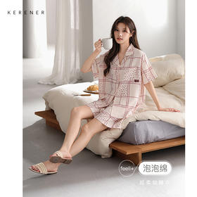 可人儿栗茵小众设计师新款泡泡绵夏季女短袖睡衣时尚可外出家居服