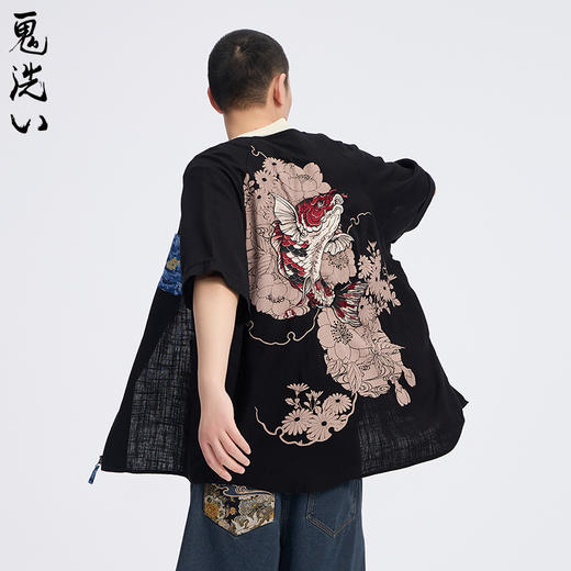 ONIARAI/鬼洗25春夏新品泥棒蓝腾鲤绣花短袖衬衫男式宽松衬衫 N740028 商品图2