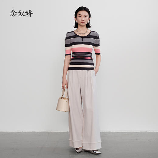 【商场同款】CNK5386 “彩虹条纹衫” 宽窄条纹修身毛衫 商品图3