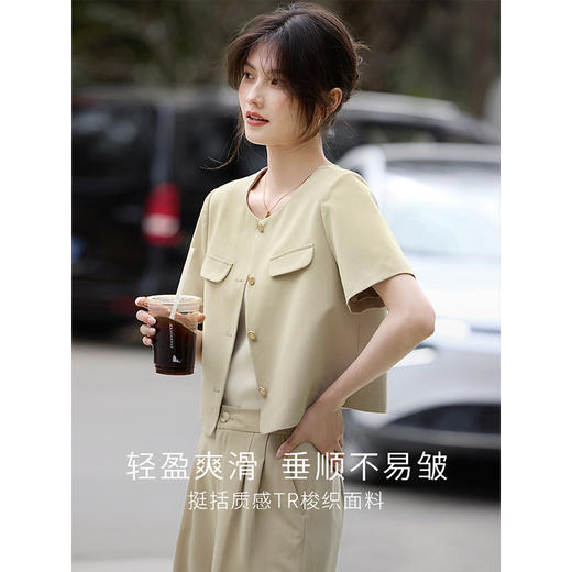 【专属特价】熙世界通勤短袖西装休闲裤套装女2025年夏季新款教职轻职场两件套 商品图1