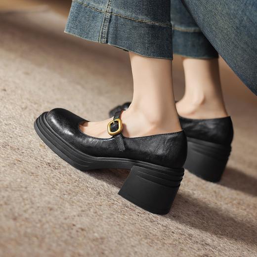 手工女鞋英伦风高跟玛丽珍鞋2025新款真皮复古厚底单鞋7.5CM 商品图3