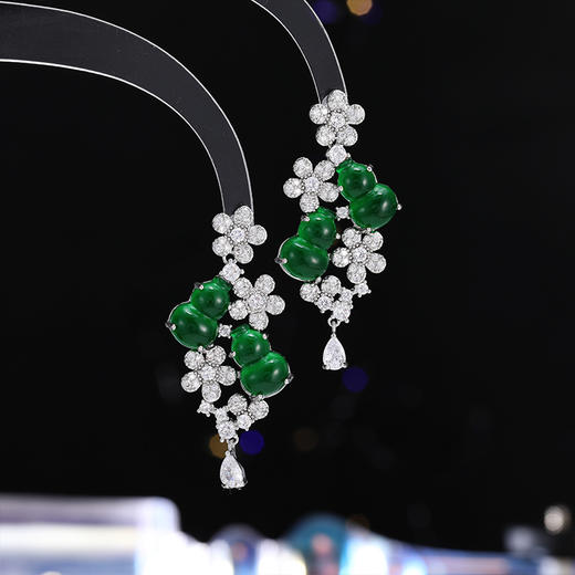 s925银针中式招财进宝琉璃宝葫芦花朵耳环LY 商品图1
