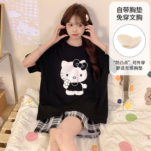 【GZ】无忧购春夏季新款卡通腊肠狗仿棉家居服睡衣三件套带胸垫套装 商品图11