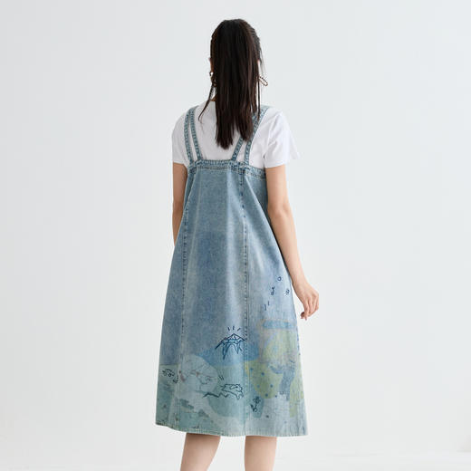 谜底连衣裙女2025夏季新品复古可调肩带牛仔刺绣中长裙252ML0529 商品图2