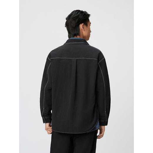 GXG男装 黑色明线设计休闲通勤翻领长袖衬衫外套 25年春热卖 商品图4