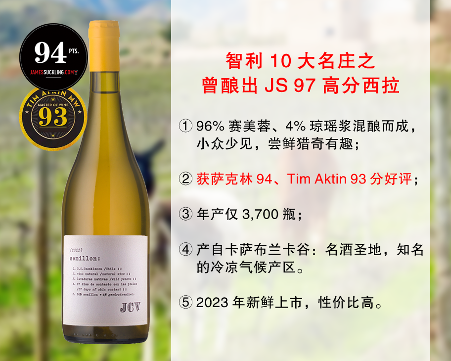 【现货特促，整箱更优惠】智利10大家族名庄：维拉酒庄赛美蓉自然酒（2023年）