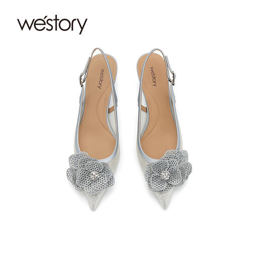 westory空鞋，凉鞋手工钻花凉鞋满钻玫瑰花中跟单鞋法式气质凉鞋真皮W24AH57391 商品图1