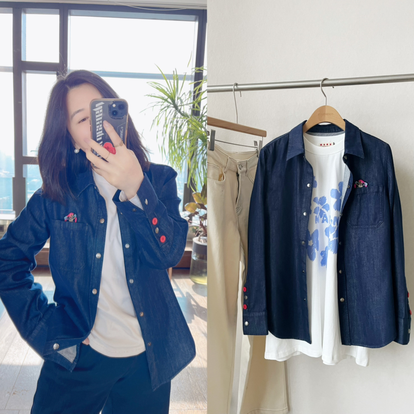 【冲突美学】噢蜜ooomeooo牛仔刺绣衬衫