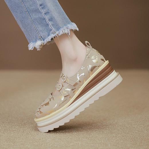 【预售5天】浅口涂鸦松糕鞋春夏新款百搭真皮厚底高跟坡跟单鞋ZMXY&ZM2468-1 商品图4