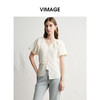 VIMAGE纬漫纪法式V领泡泡袖显瘦短袖压褶设计上衣女2025夏季新款V2309909 商品缩略图2