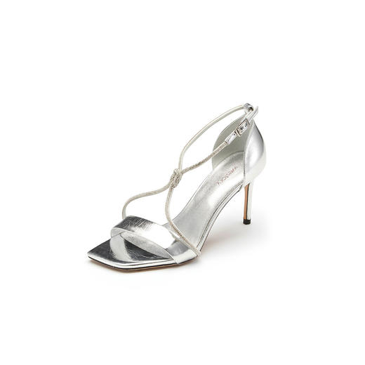 westory女鞋夏季方头高跟细跟银色饰扣交叉绑带凉鞋W23BG6148122 商品图0