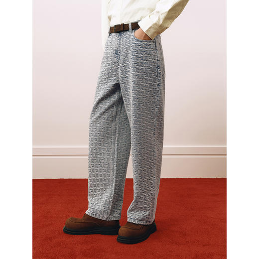 GXG男装 水洗浅蓝牛仔裤提花满印长裤通勤休闲男裤 2025春季热卖 商品图2