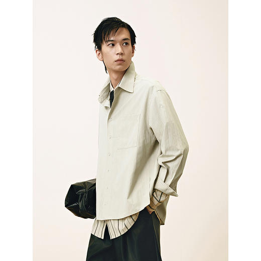 GXG男装 坑条面料口袋绣花宽松休闲翻领长袖衬衫外套 25年春热卖 商品图2