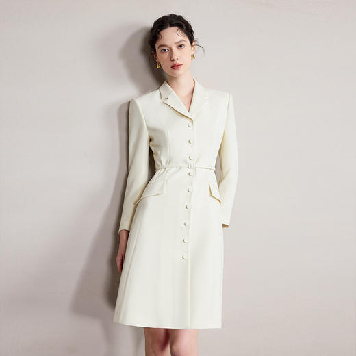 IWY/气质米色连衣裙轻奢高级感单排扣西服裙春秋中长款时尚通勤职场女装Q1260 商品图3