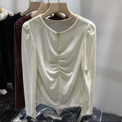 520第二波（NO退）➡️501高级感玫瑰金扣丝绒长袖打底衫-喜出 商品图7