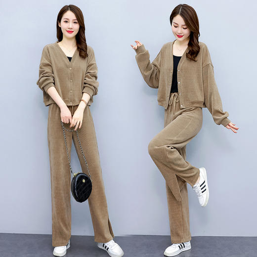 HZ0672灯芯绒竖条套装休闲外套2025年春秋季新款套装韩版时尚套装 商品图0