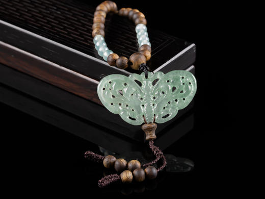 XY0064原创沉香+冰种翡翠蝴蝶挂件 商品图0