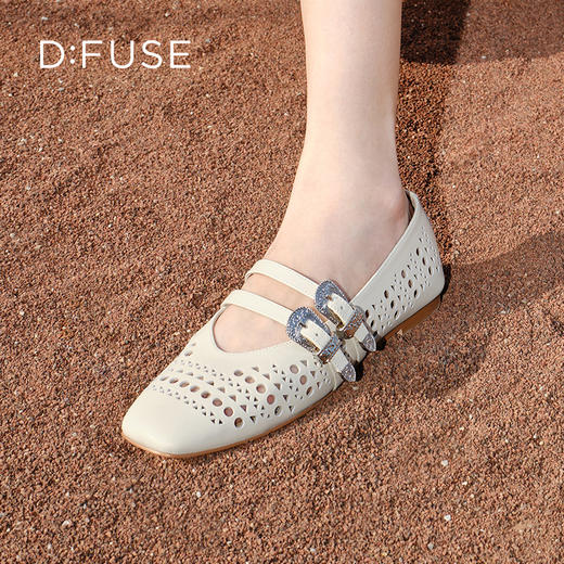 Dfuse迪芙斯2025春季新款透气平底鞋镂空方跟圆头玛丽珍洞洞鞋DFD1111002 商品图3