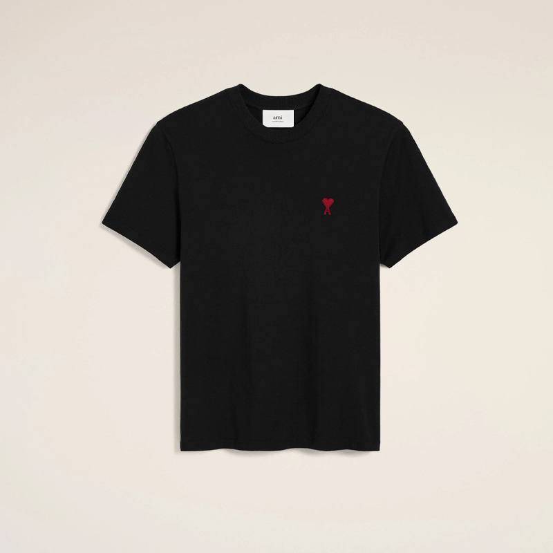 【一】AMI 男士心形徽标刺绣棉质圆领短袖T恤 黑色 BFUTS035 724 001
