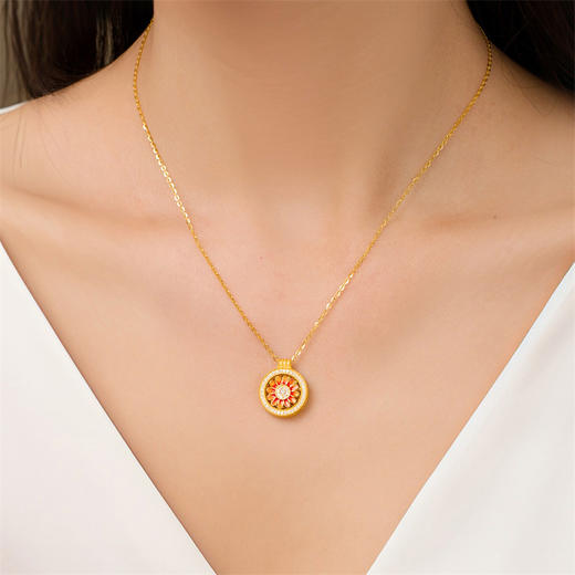 【热卖臻品】芳华-美人如花 太阳花黄金项链足金镶嵌钻石套链女士礼物MEMORA诗普琳LN525401、LN525402 商品图2
