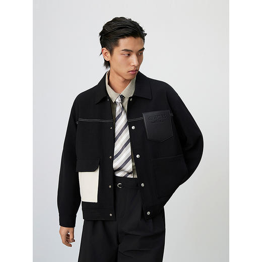 GXG男装 肌理明线撞色时尚简约通勤翻领夹克外套 25年春热卖 商品图3