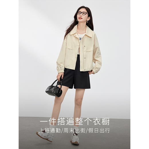 【年货节】熙世界工装风夹克外套女短款2025春装新款小个子休闲宽松翻领上衣 商品图2
