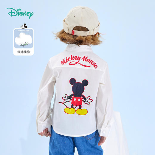 迪士尼童装 男童长袖衬衫春秋潮男孩帅气白衬衣儿童新款秋装 商品图2