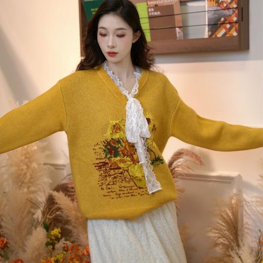 两三事梵色梦语 减龄时尚长袖慵懒风洋气v领气质复古秋冬毛衣 商品图2