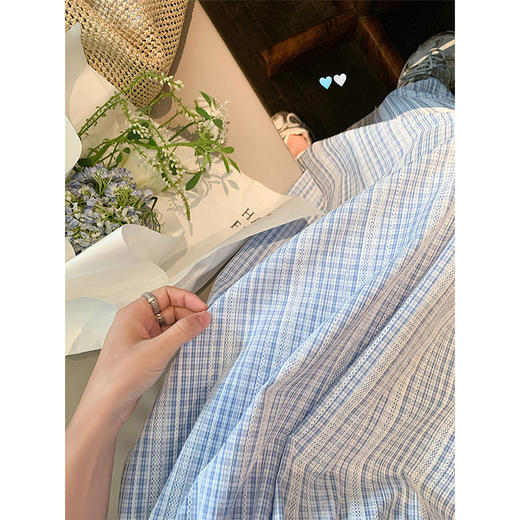 <曾小咸推荐>蓝白格吊带长裙收腰显瘦连衣裙 商品图3