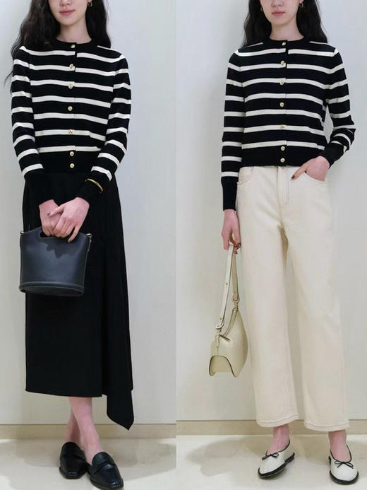 小禾同款2025春黑白条纹针织开衫 商品图4