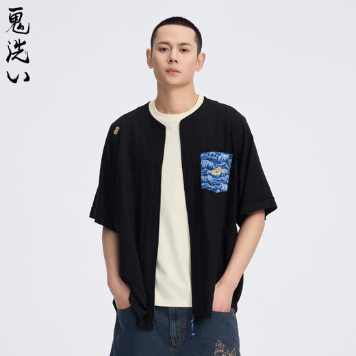 ONIARAI/鬼洗25春夏新品泥棒蓝腾鲤绣花短袖衬衫男式宽松衬衫 N740028 商品图1