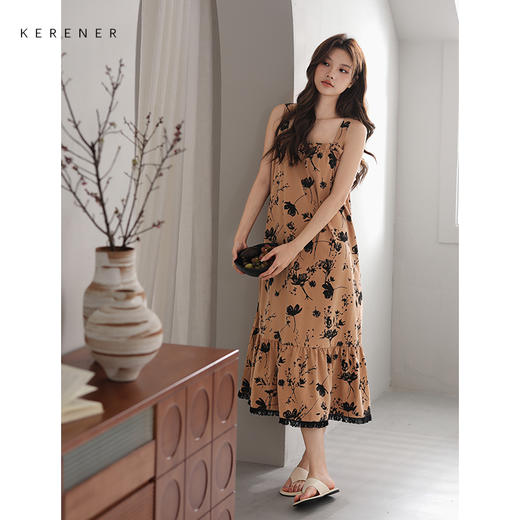 可人儿小众设计师新款奥力绵女士睡衣夏季吊带少女睡裙可外穿家居 商品图3