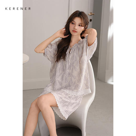 可人儿小众设计师新款泡泡绵夏季女短袖睡衣时尚可外出家居服套装 商品图1