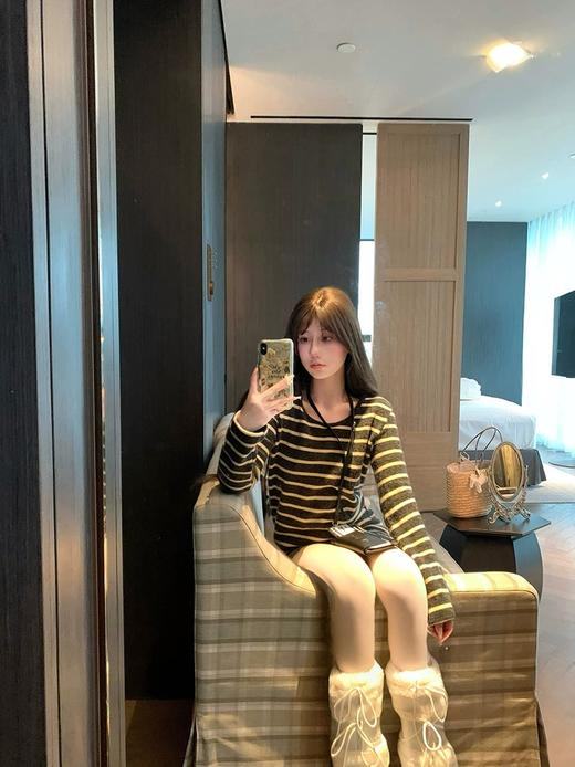 <曾小咸推荐> 磨毛撞色毛条纹长袖T  商品图3