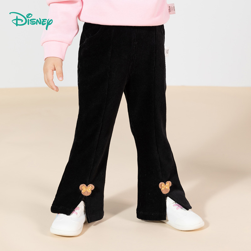 迪士尼童装秋冬新款女童保暖松紧长裤儿童复古时尚开叉微喇裤ZD3CK001
