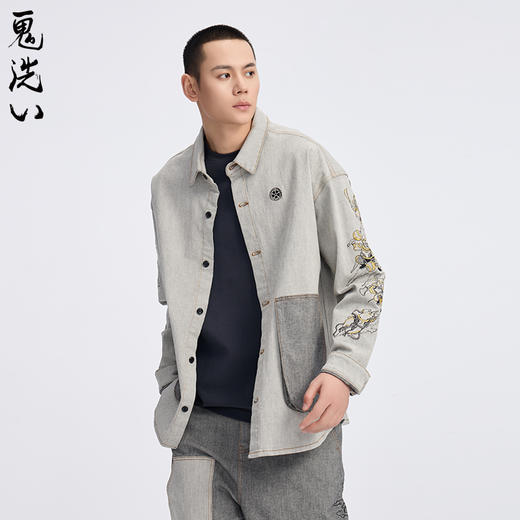 ONIARAI/鬼洗25春夏新品泥棒蓝十二神绣花牛仔男式衬衫 N140029 商品图1